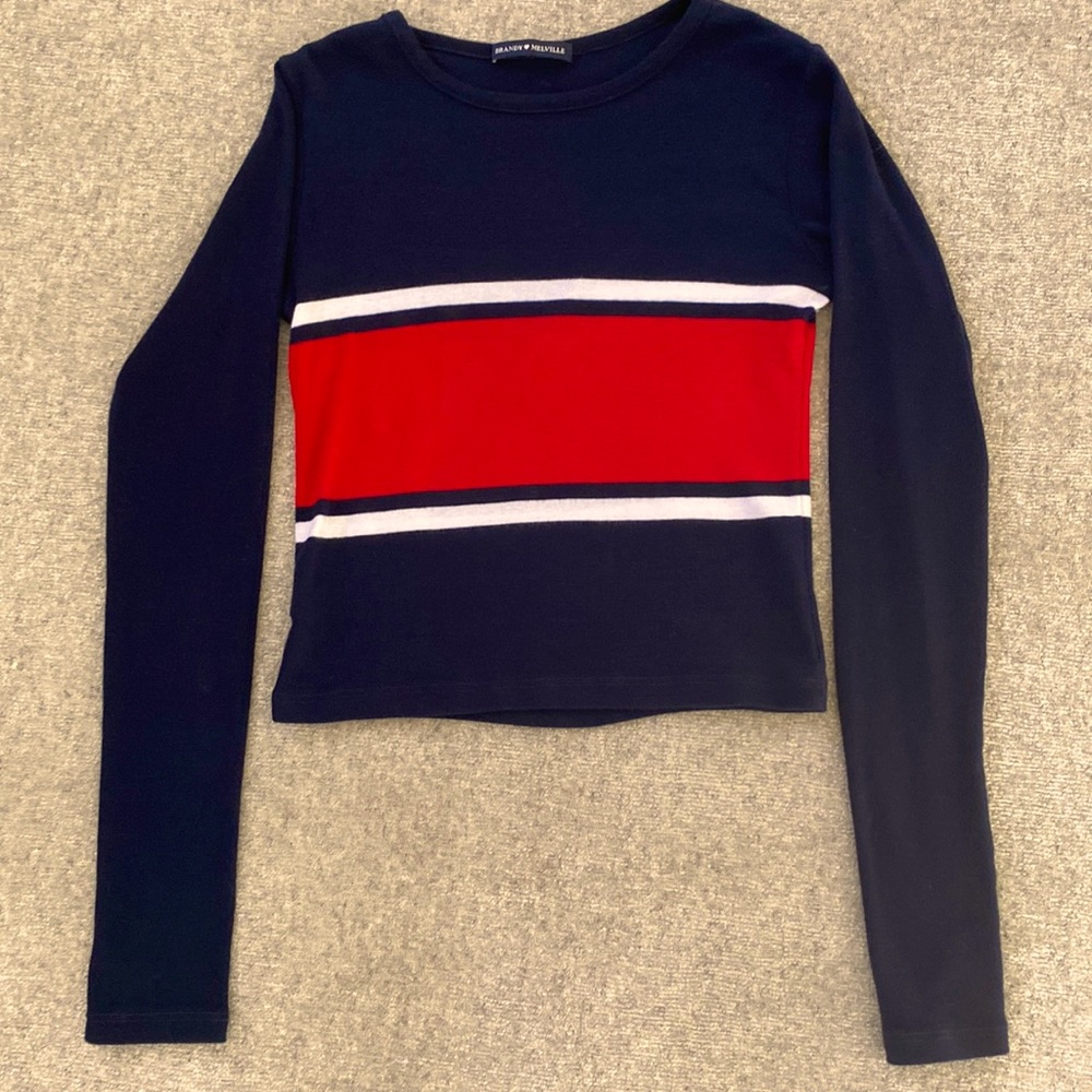 Brandy Melville Navy/Red/White striped long sleeve top